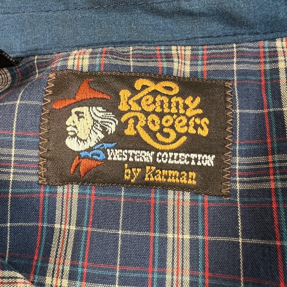 Vintage Kenny Rogers Shirt Mens Large Blue Plaid Western Snap Long Sleeve USA - Picture 2 of 8